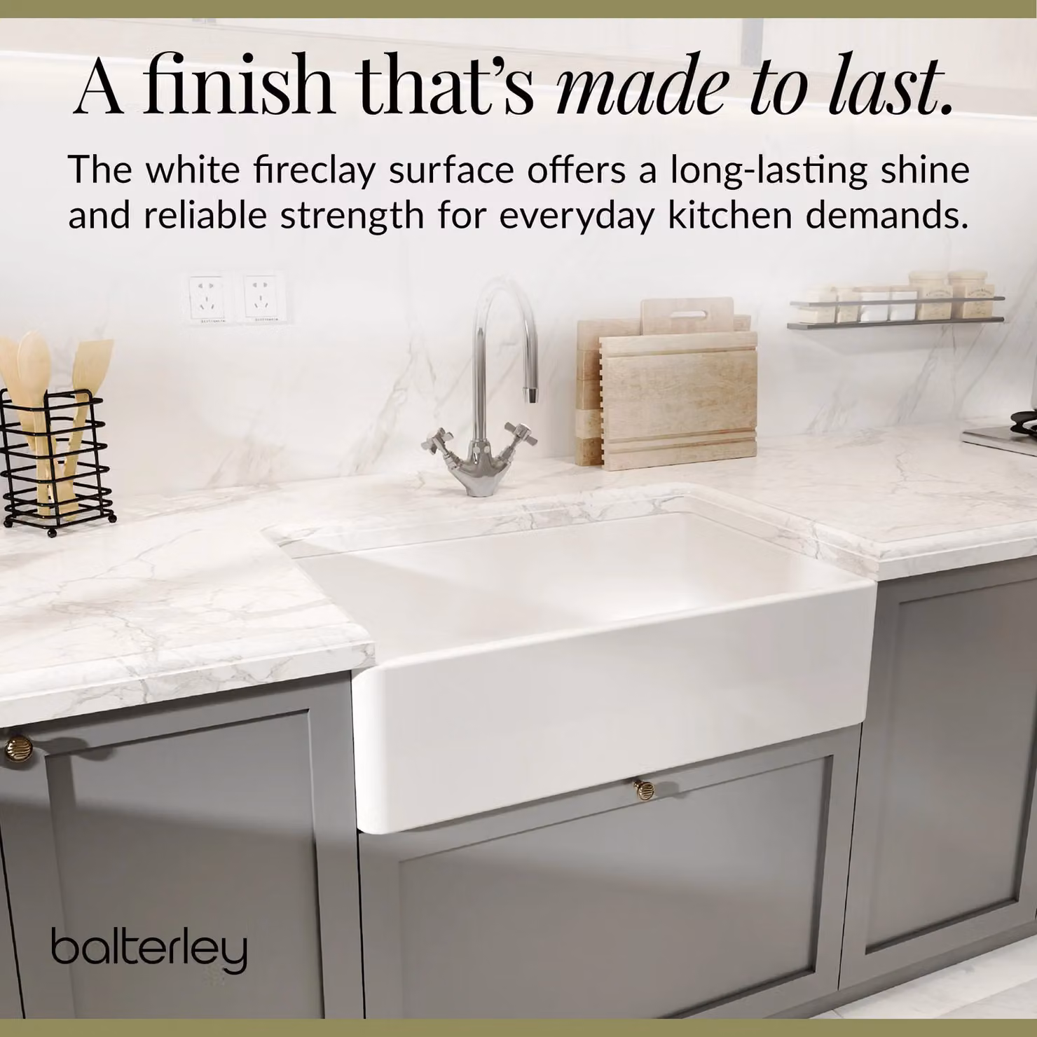 Balterley White Ceramic Fireclay 1 Bowl Butler Kitchen Sink W/D/H: 79.5 x 50 x 22 cm – 2