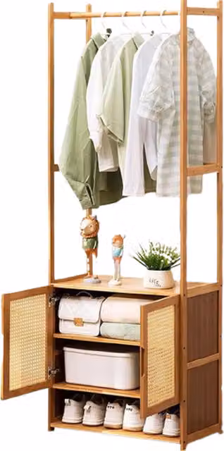Modcraft Tall Bamboo Wardrobe Rack and Storage Cabinet in Brown and Beige