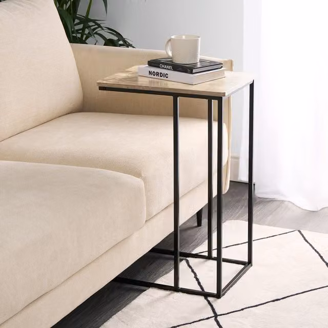 OHS C-Shaped Sofa Side Table in Brown with Metal Frame and MDF Top – 6