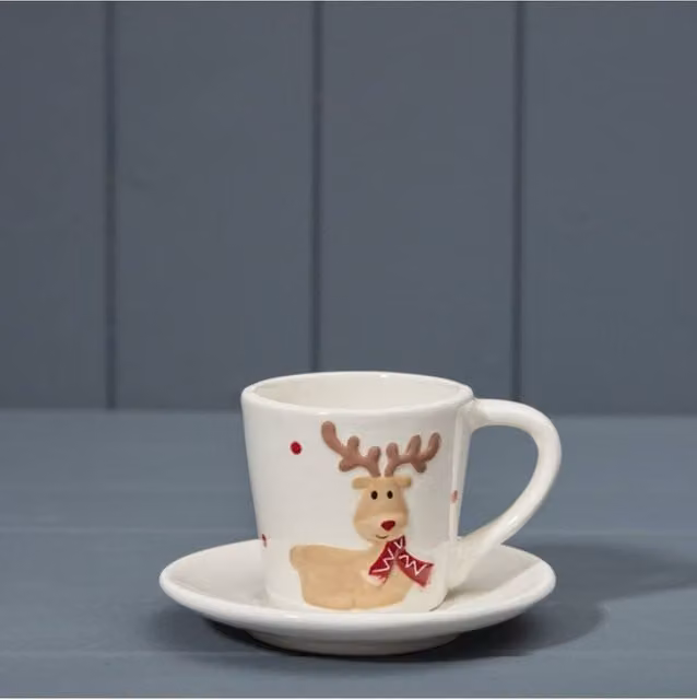 KDMD White Ceramic Tea Cup with Saucer