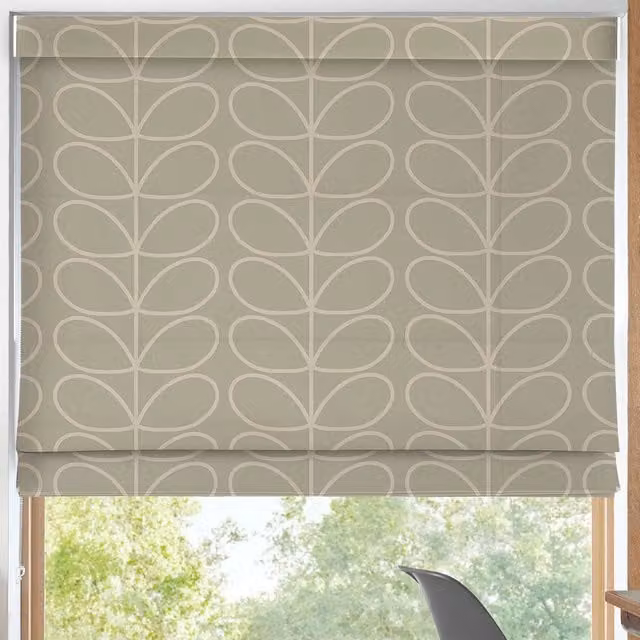 Orla Kiely Jumbo Linear Stem Made to Measure Blackout Roman Blind in Pebble and Beige