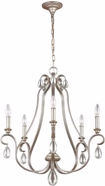 Loops 5 Bulb Chandelier Hanging Pendant Light in Sunrise Silver with E14 60W LED Compatible Bulbs