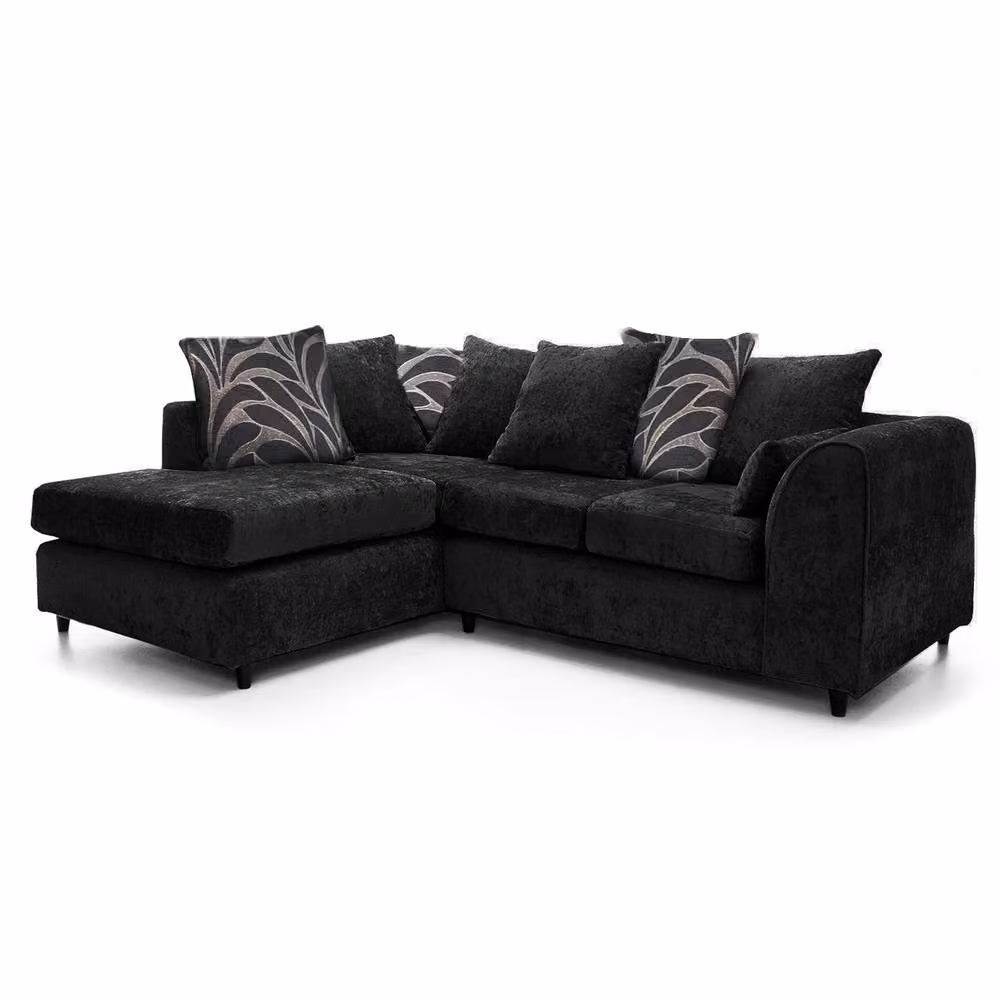 Furnishings For Less UK Zina 3-4 Seater L-Shaped Corner Sofa in Black Chenille Fabric, Left Hand Facing – 2