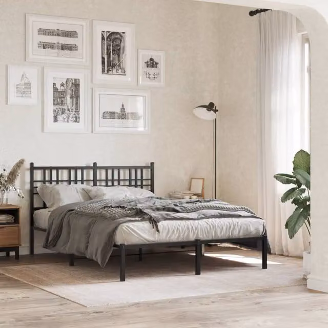 Berkfield Home Metal Bed Frame with Headboard, Black, W/D/H: 120 x 190 cm