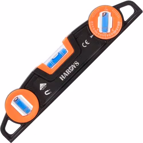 Hardys Torpedo Spirit Level, Black Aluminium Magnetic Level with 3 Vials – 1