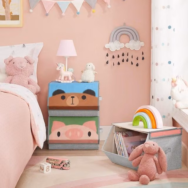 SONGMICS Set of 3 Stackable and Foldable Kids Toy Storage Boxes in Grey
