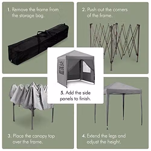 VonHaus Grey Pop Up Garden Gazebo with UPF 50 Protection and Steel Frame, W/D/H: 200 x 200 x 231 cm – 4