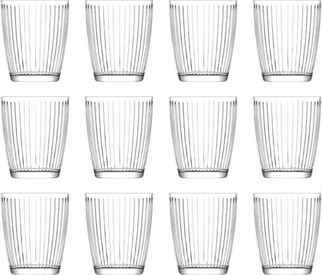 LAV Hestia Striped Glass Tumblers, 340ml, Pack of 12, Transparent