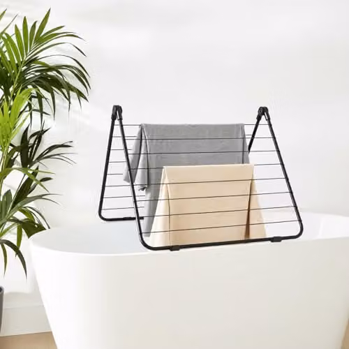OHS Foldable Metal Over Bath Clothes Airer in Black