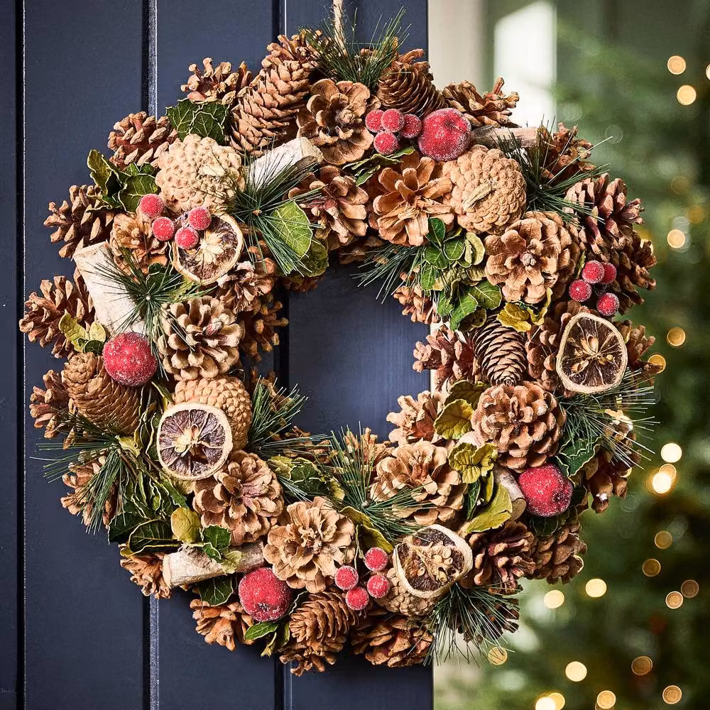 Dibor Citrus Spice Christmas Front Door Wreath with Star Hanger, Red and Multicolour, Diameter: 38 cm – 2