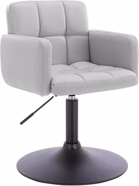 FORGEVIO Grey Faux Leather Dressing Table Chair with Metal Frame and Soft Cylindrical Seat