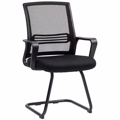 HOMCOM Black Fabric Meeting Office Chair with Armrests and Cantilever Base – 1