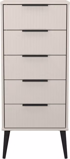 2 U Bexley Ready Assembled 5 Drawer Tall Bedside Chest in Taupe