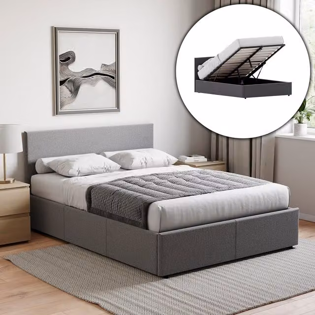 Vida Designs Veronica Upholstered Fabric Ottoman Bed in Grey, W/D/H: 180 x 200 cm