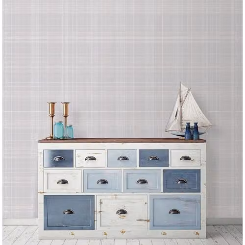 Galerie Deauville 2 Linear Grid Geometric Abstract Wallpaper in White and Grey