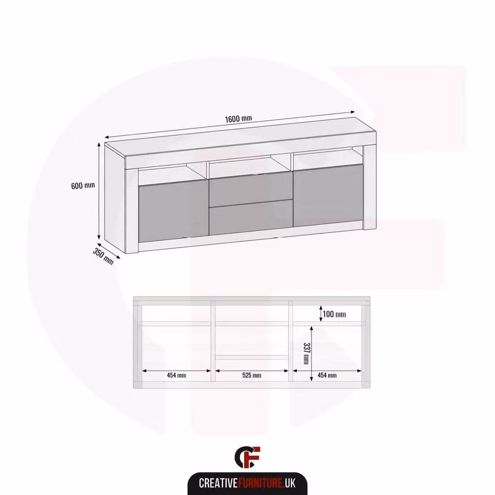 Creative Furniture Shine TV Unit in White with Glossy Finish, W: 160 cm, H: 60 cm, D: 35 cm – 3