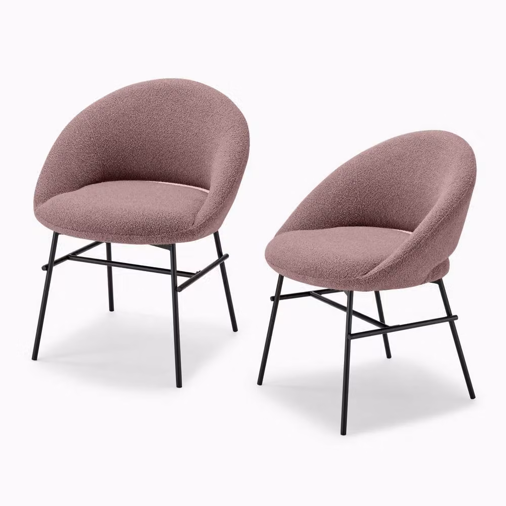 FurnitureboxUK Set of 2 Nella Dining Chairs in Dusky Pink Bouclé Fabric with Black Metal and Wood Legs – 3