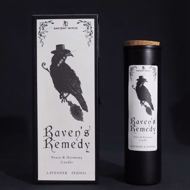KDMD Ancient Witch Ritual Ravens Remedy Scented Pillar Candle in Black