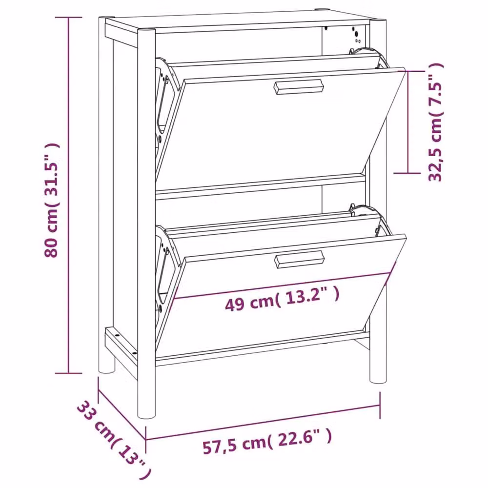 Berkfield Home Brown Engineered Wood Shoe Cabinet, W/D/H: 57.5 x 33 x 80 cm – 3