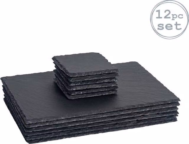 Argon Tableware 12 Piece Rectangular Slate Placemats and Coasters Set in Black and Grey – 6
