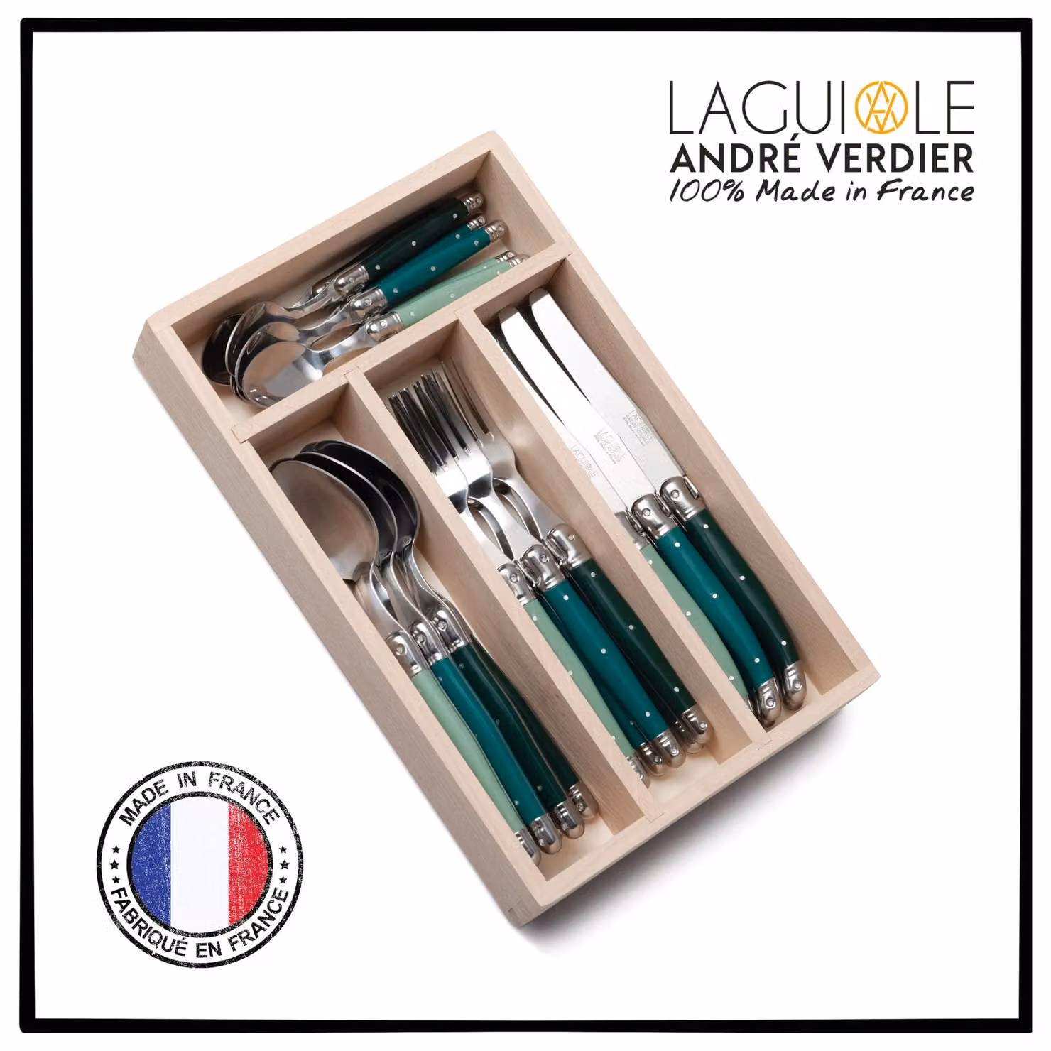 Laguiole 24 Piece Stainless Steel Cutlery Set with Dark Green Wooden Presentation Case – 3