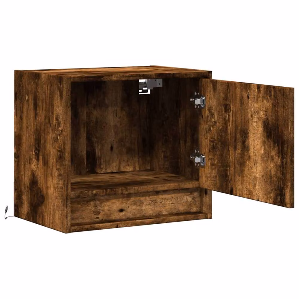Berkfield Home Set of 2 Wall-mounted Bedside Cabinets with Integrated LED Lights in Smoked Oak Brown – 4