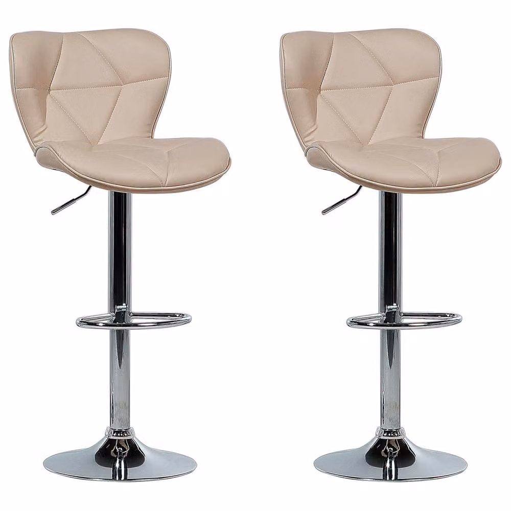 Wyld and Coco Set of 2 Beige Faux Leather Swivel Adjustable Bar Stools – 2