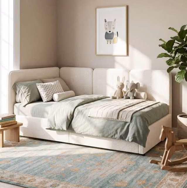 STILVORA Modern Single Daybed with Lift-Up Storage Base in Beige Bouclé, W/D/H: 90 x 190 cm