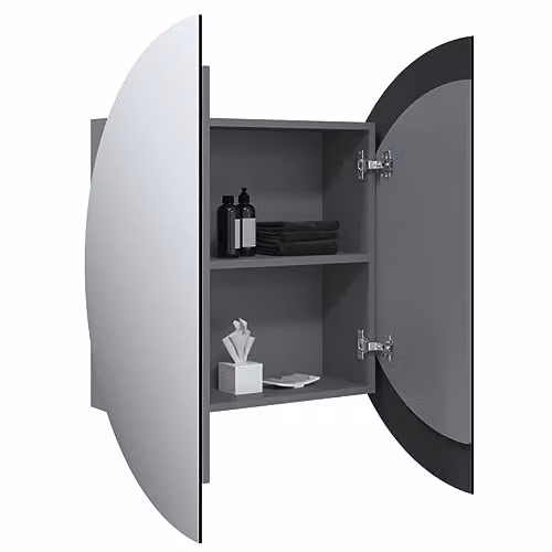 vidaXL Grey Wall-Mounted Bathroom Cabinet with Round LED Mirror and Internal Shelves, W/D/H: 54 x 17.5 x 54 cm – 2