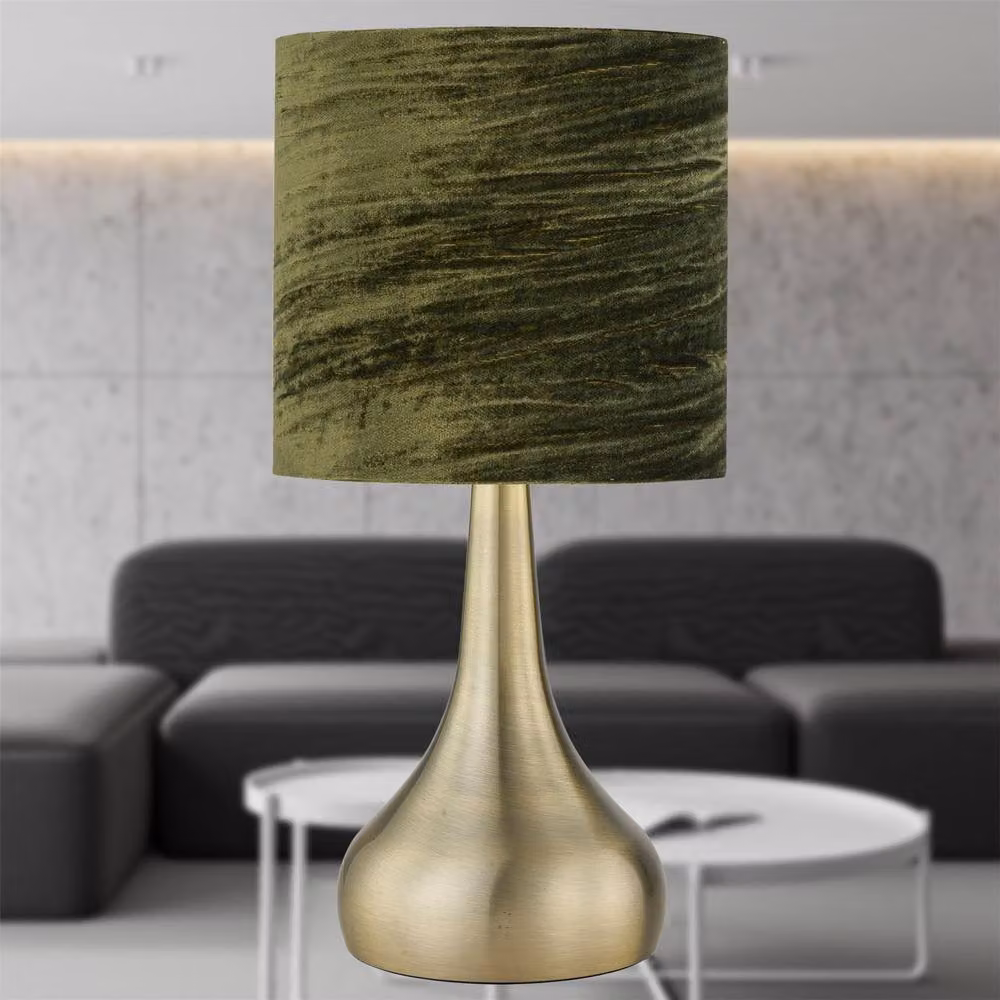 First Choice Lighting Romana Set of 2 Antique Brass Touch Table Lamps with Green Fabric Shades – 3