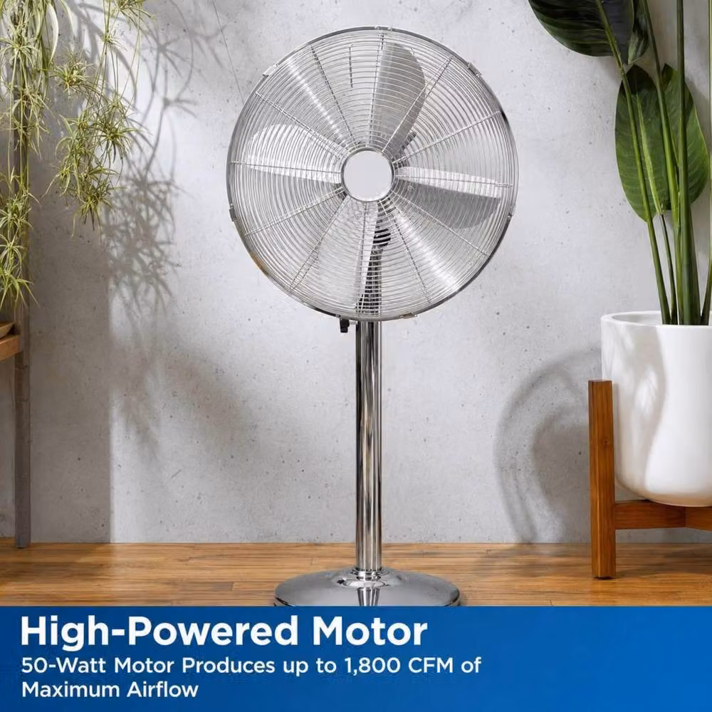 Dyzi 16 Inch Metal Pedestal Stand Fan with Oscillation in Silver – 4