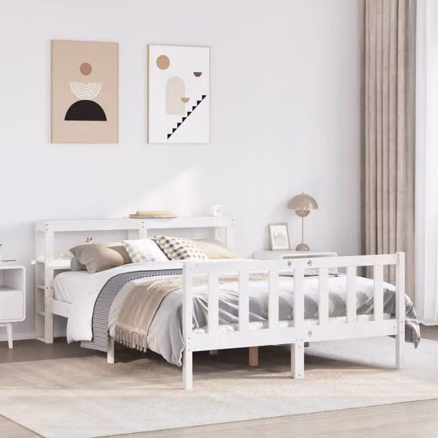 Berkfield Home Small Double Pine Bed Frame in White, W/D/H: 120 x 200 cm – 1