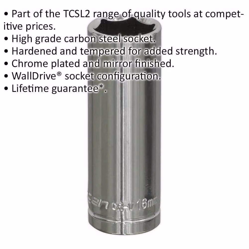 Loops 16mm Deep Drive Socket, 3/8 inch Square Drive, Chrome Plated Carbon Steel, Silver – 2