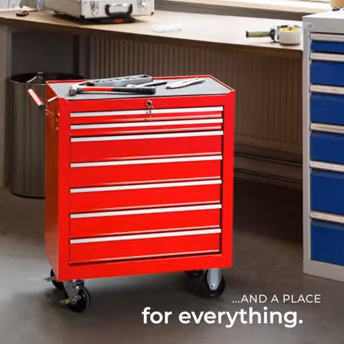 tectake Lockable and Rollable Steel Tool Chest with 7 Drawers, Red – 6
