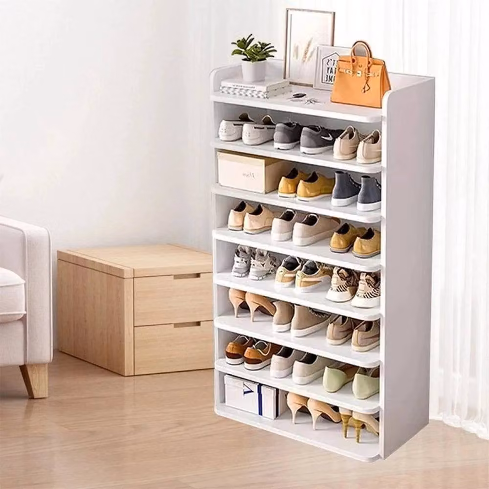 FLAVORA 8-Tier Wooden Shoe Rack Storage Organiser in White, W/D/H: 120 x 26 x 82 cm – 2