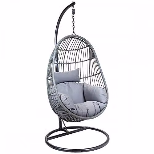 Charles Bentley Freestanding Egg Hanging Swing Chair with Cushions in Grey, W/D/H: 95 x 80 x 195 cm – 4