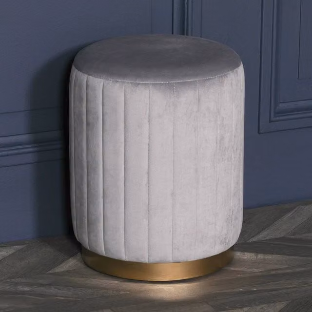 Glasstone Grey Velvet Round Stool, Diameter: 35 cm, Height: 45 cm – 1