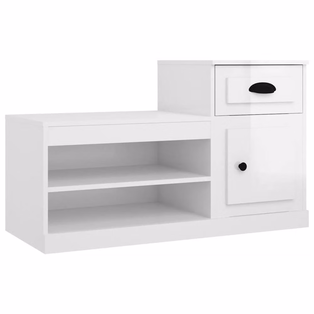 Berkfield Home High Gloss White Shoe Cabinet with Integrated Seat, W: 100 cm, D: 42 cm, H: 60 cm – 2