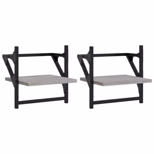 vidaXL Wall Mounted Shelves with Hanging Rods and Shoe Rack, 2 Pieces, Grey, W/D/H: 30 x 25 x 30 cm – 1
