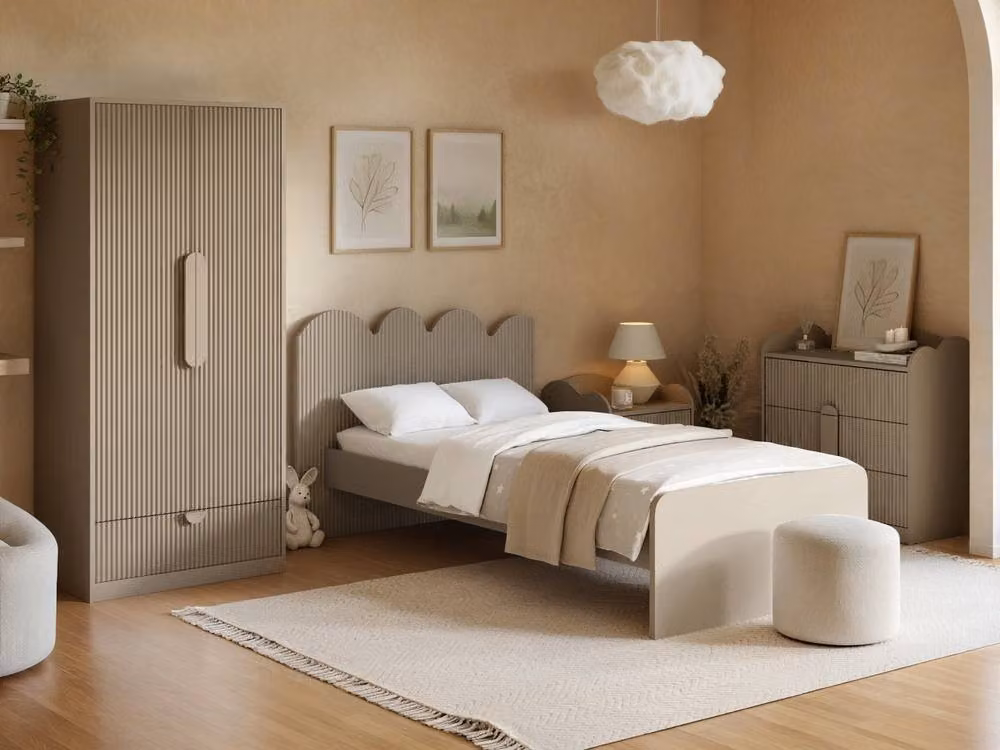 Flair Calista Ribbed Chest of 3 Drawers with Soft Close Drawers in Beige or Taupe W/D/H: 80 x 40 x 40 cm – 3