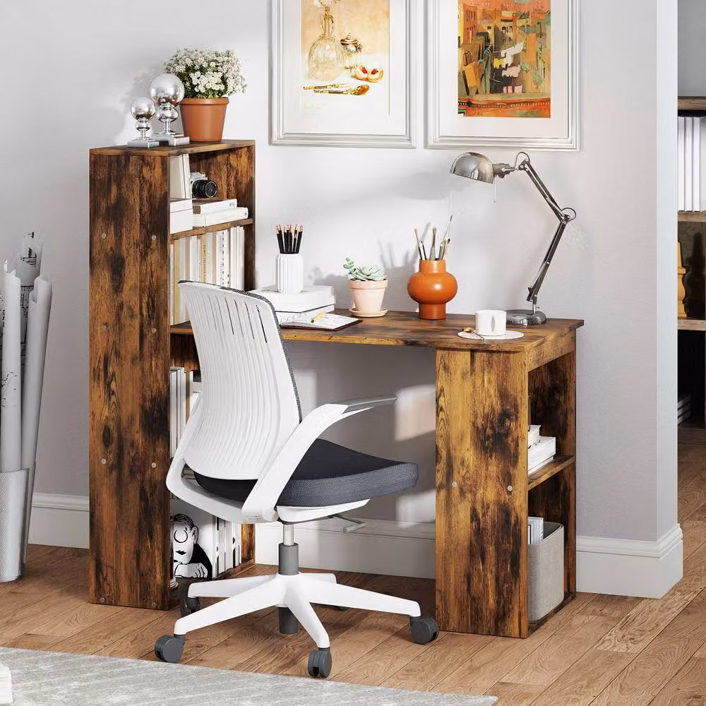 STILVORA Computer Desk with Storage Shelves in Rustic Brown – 3