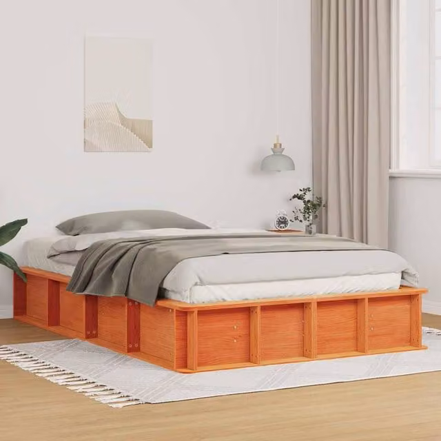 Berkfield Home Solid Pine Wood Bed Frame with Lift Up Storage, Wax Brown, W: 135 cm, L: 190 cm – 1