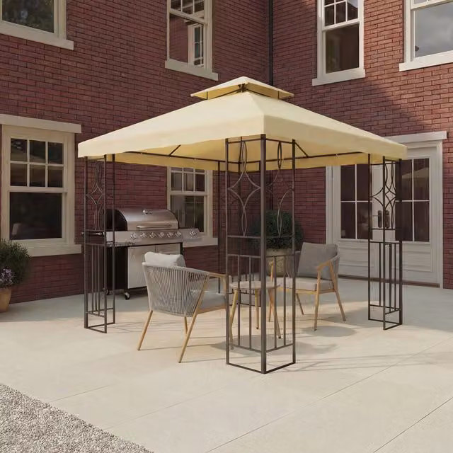 Charles Bentley Steel Art Outdoor Gazebo in Beige/Yellow, W/D: 300 x 300 cm