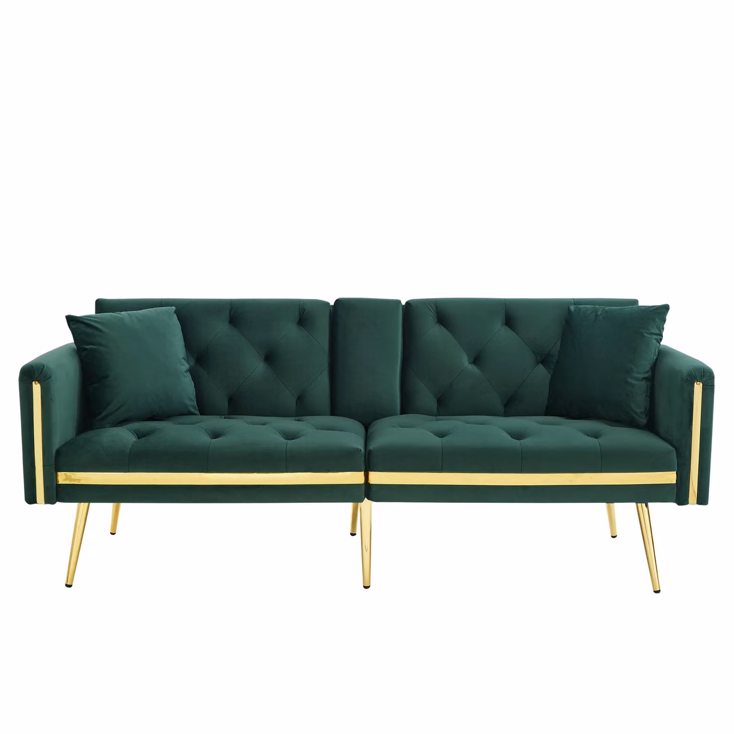 Aosom UK Green Velvet Two-Seater Convertible Sofa Bed with Adjustable Backrest and Cup Holders, W/D/H: 174 x 76 x 71.5 cm – 2
