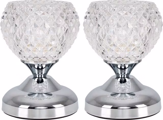 ValueLights Set of 2 Modern Silver Glass Touch Table Lamps