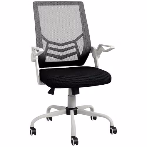 Vinsetto Modern Fabric Swivel Task Chair with Armrests and Weight Adjustment in Black, White and Multicolour – 1