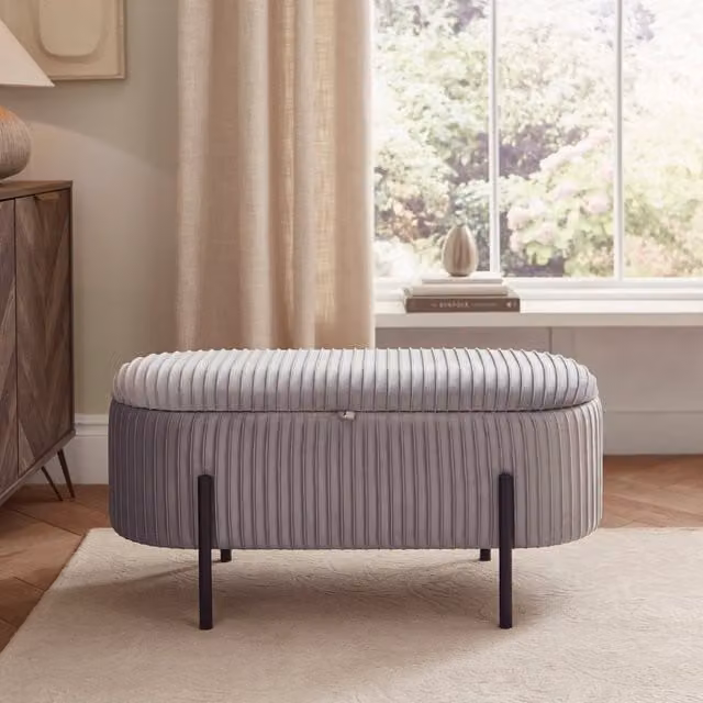 GFW Cairo Modern Grey Velvet Storage Ottoman with Upholstered Metal Frame