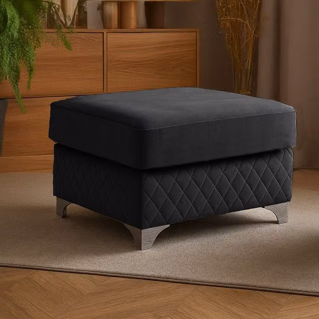 Furnishings For Less UK Victoria Black Plush Velvet Cylindrical Footstool