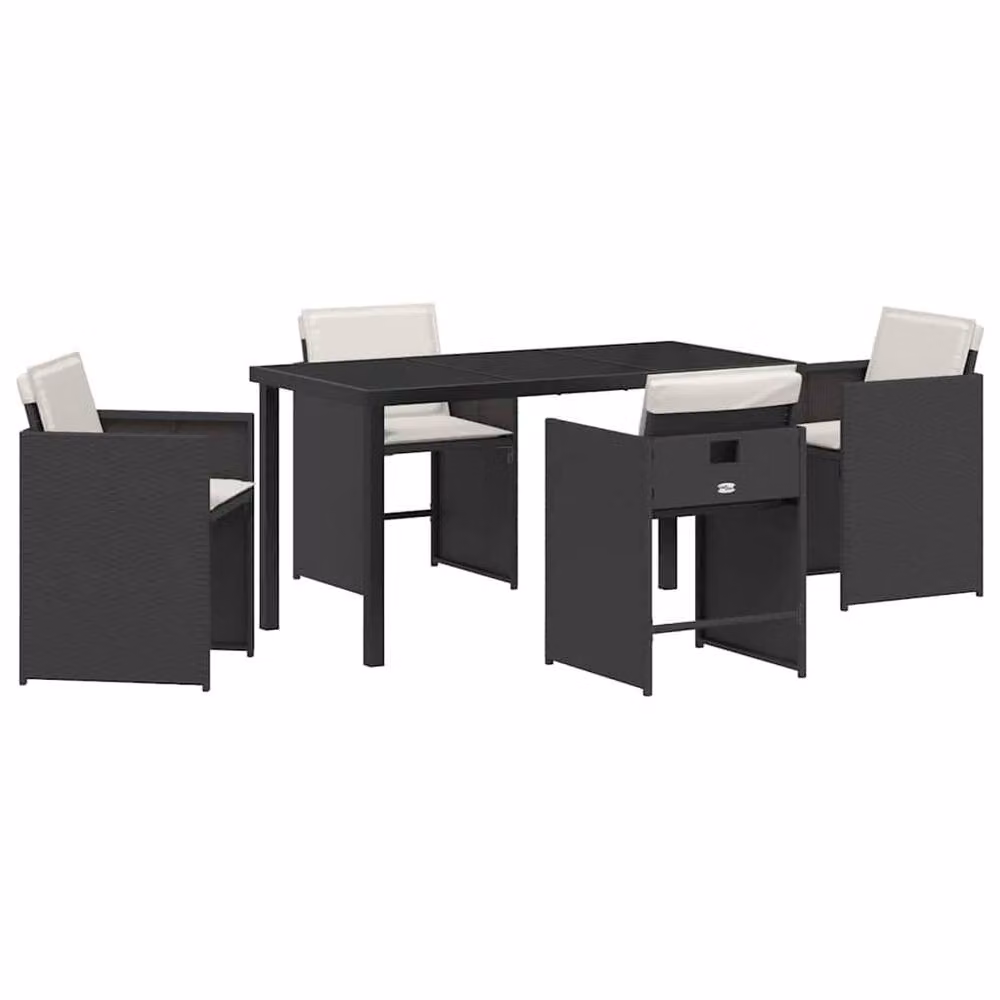 Berkfield Home 5-Piece Modern Garden Dining Set in Black Poly Rattan with Glass Top – 2