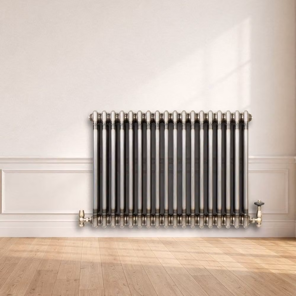 Monstershop Traditional 3 Column Steel Radiator and Valves in Silver, H: 830 mm, W: 600 mm – 4